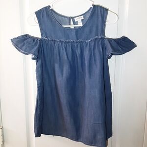 Cat and Jack 14-16 denim blue cold shoulder top